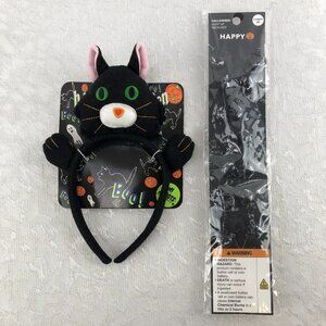 Halloween Purr-fectly Spooky Black Cat Headband & 18” Light-Up Cat Necklace NWT